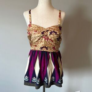 Deletta sz S floral peplum cami top silk top removable straps
